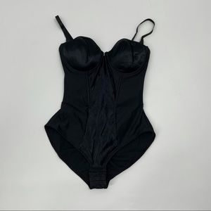 Fredericks of Hollywood Black One Piece Shapewear Bodysuit High Leg Cut